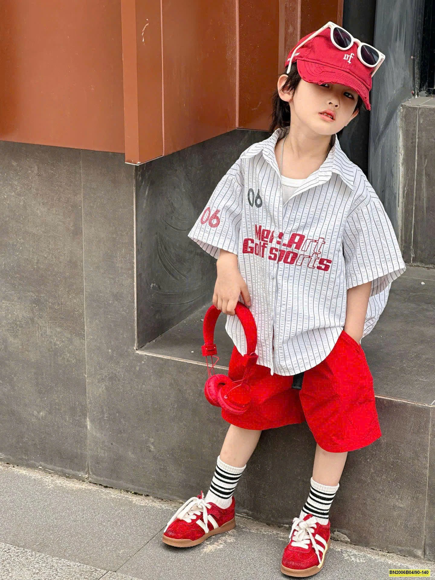 SET ÁO SƠ MI MIX SHORT ĐỎ CHO MẸ VÀ BÉ