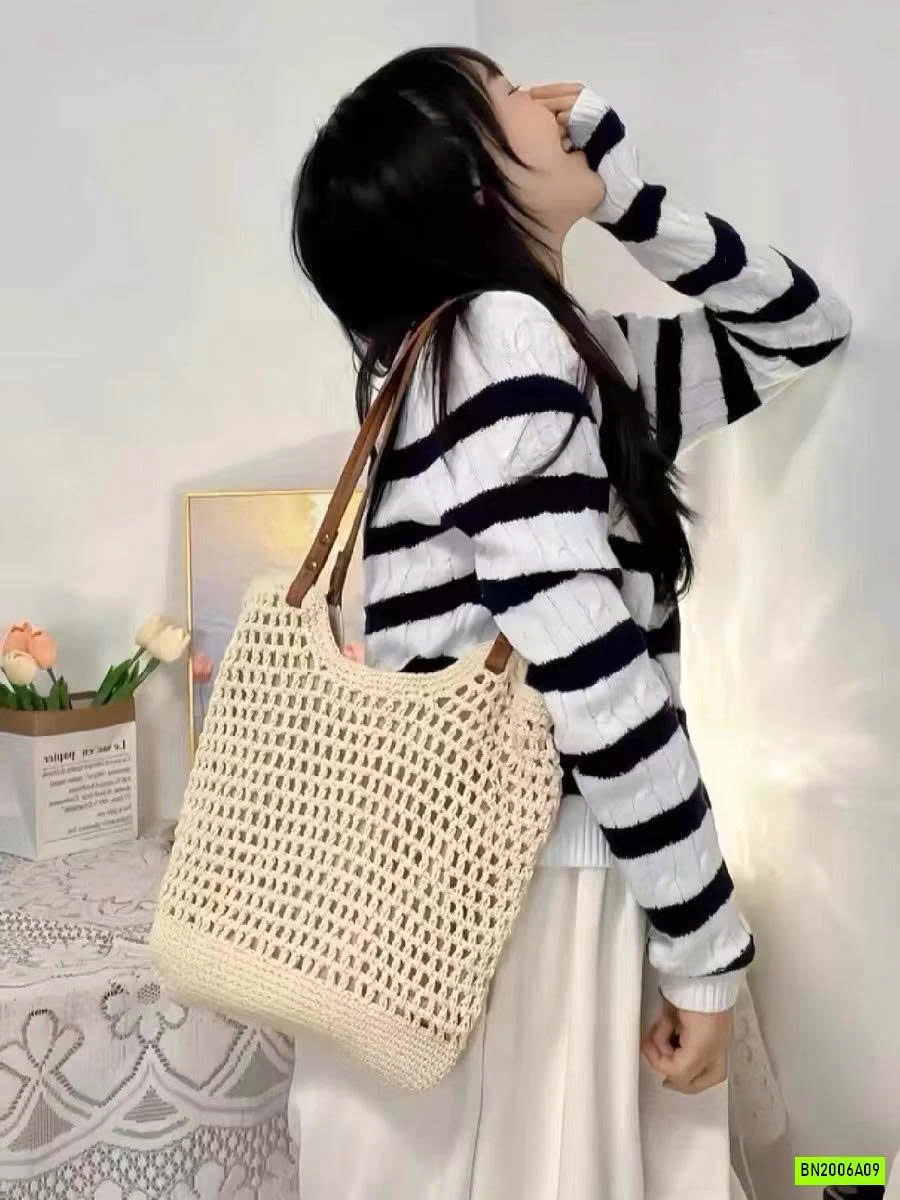 TÚI LƯỚI DỆT QUAI DA