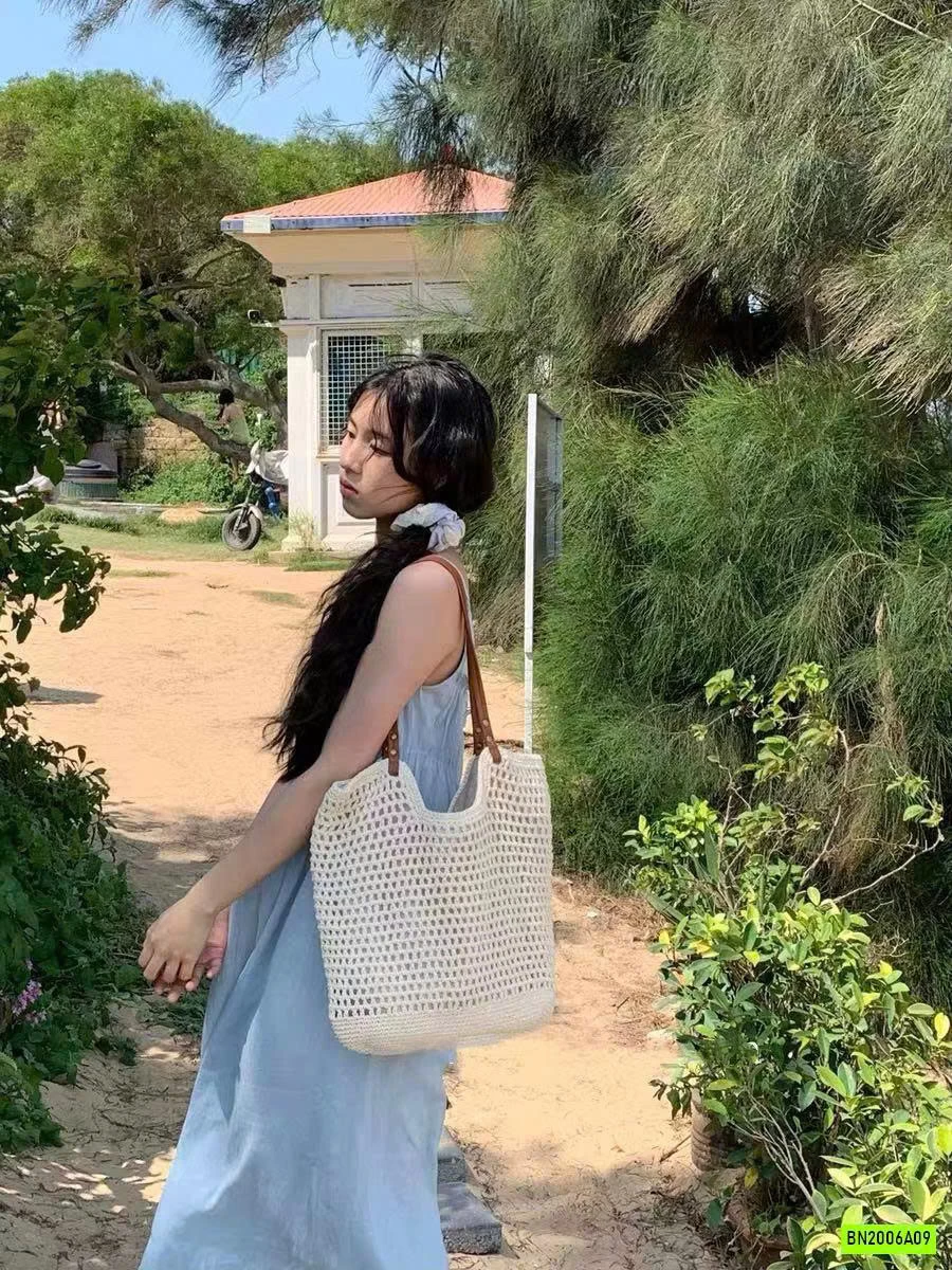 TÚI LƯỚI DỆT QUAI DA