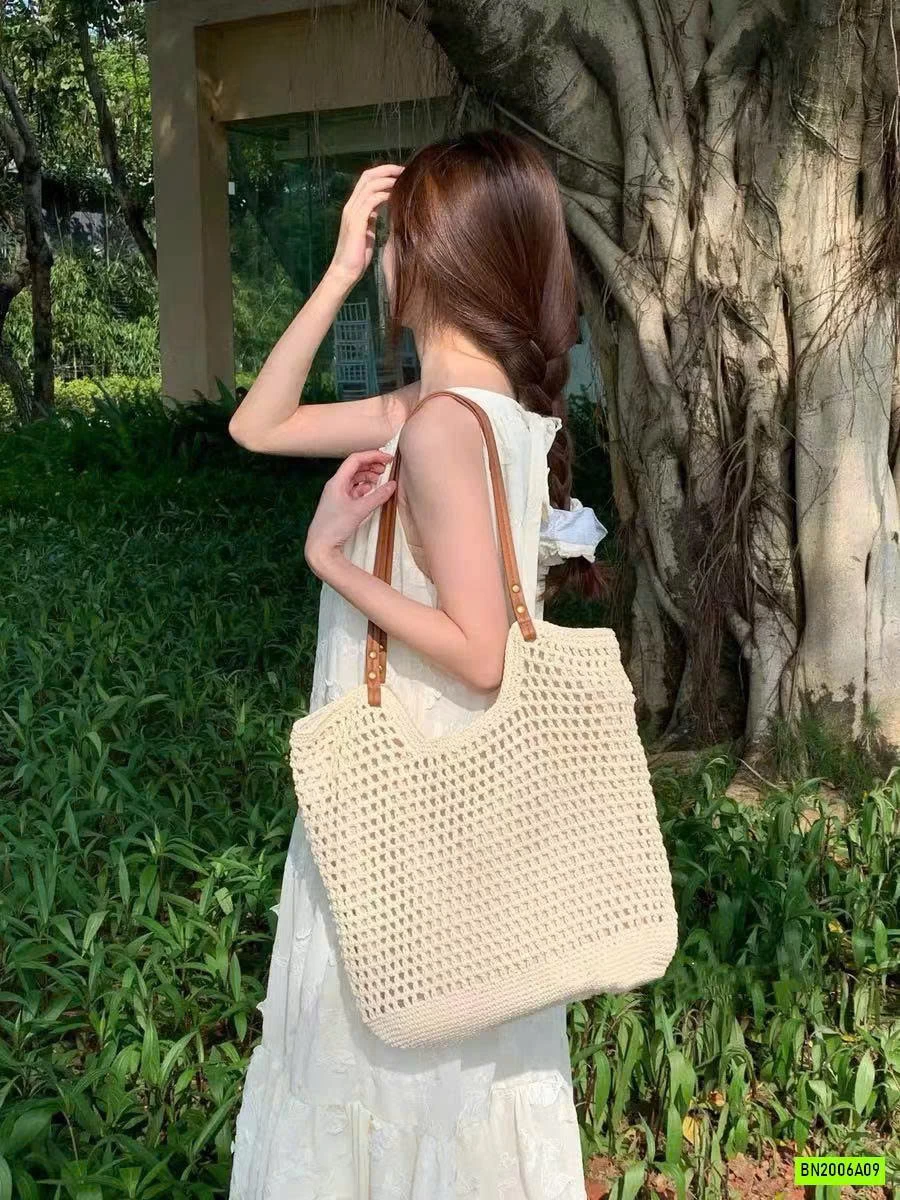 TÚI LƯỚI DỆT QUAI DA