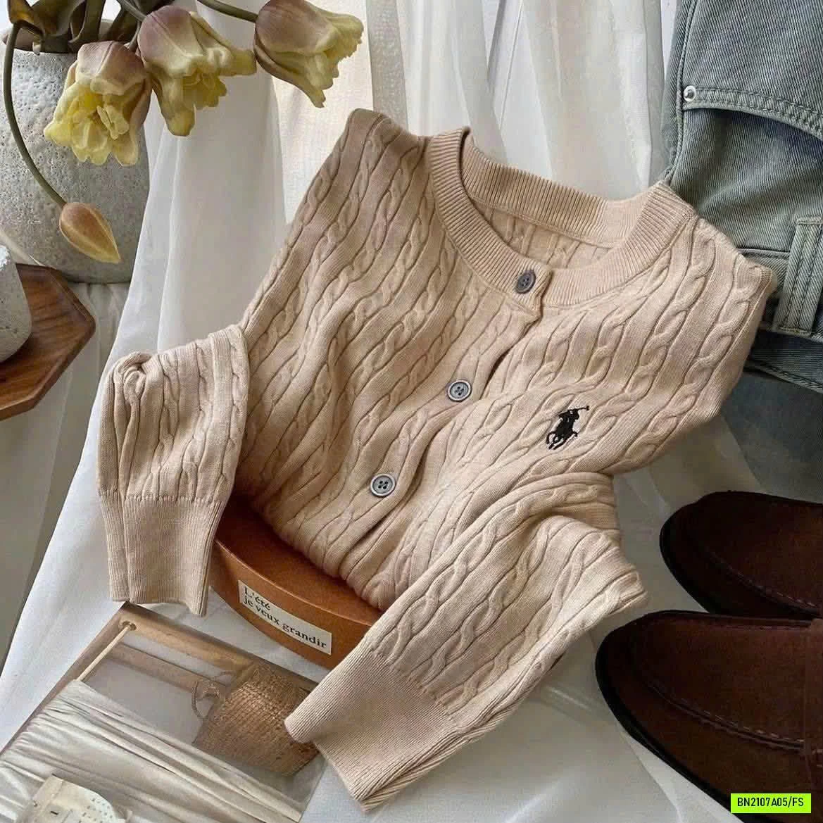 CARDIGAN LEN THÊU LOGO