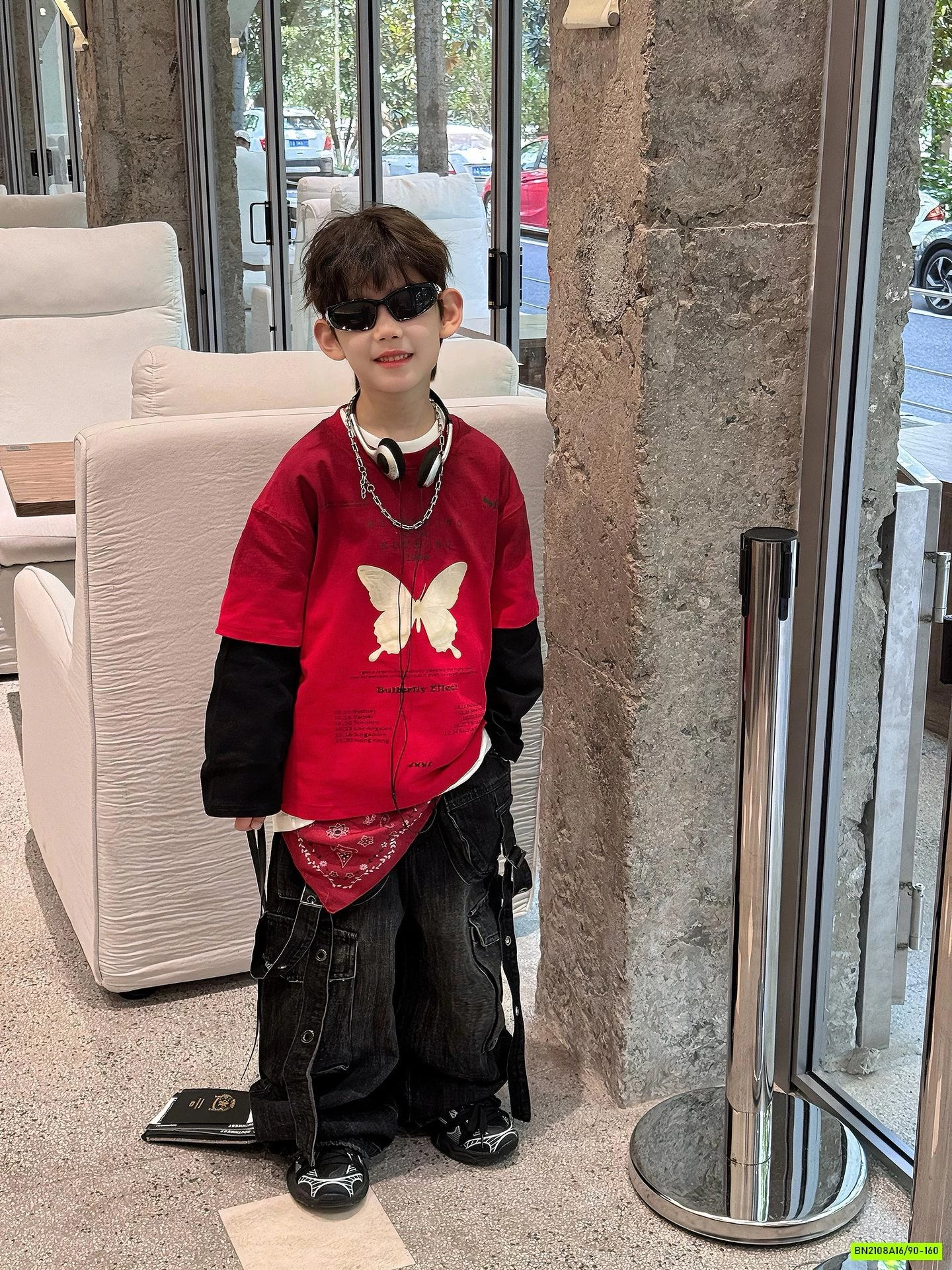 ÁO THUN ĐỎ IN BƯỚM GIẢ 2 LỚP