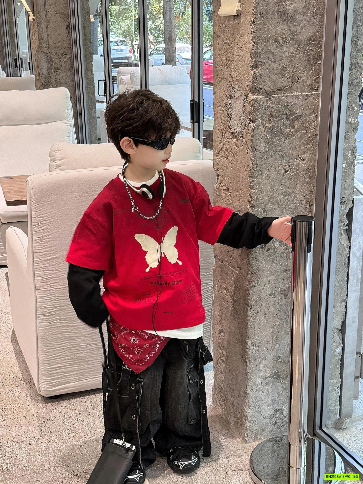 ÁO THUN ĐỎ IN BƯỚM GIẢ 2 LỚP