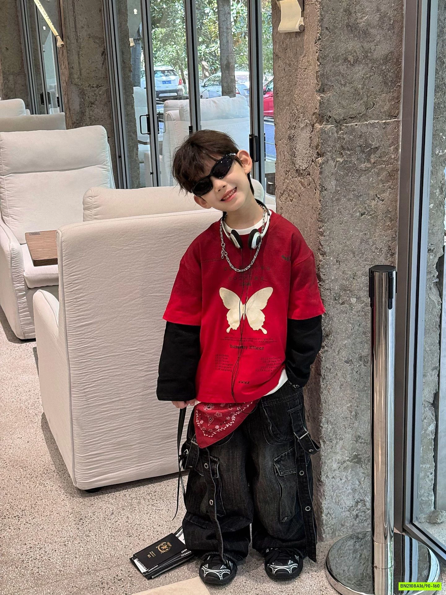 ÁO THUN ĐỎ IN BƯỚM GIẢ 2 LỚP