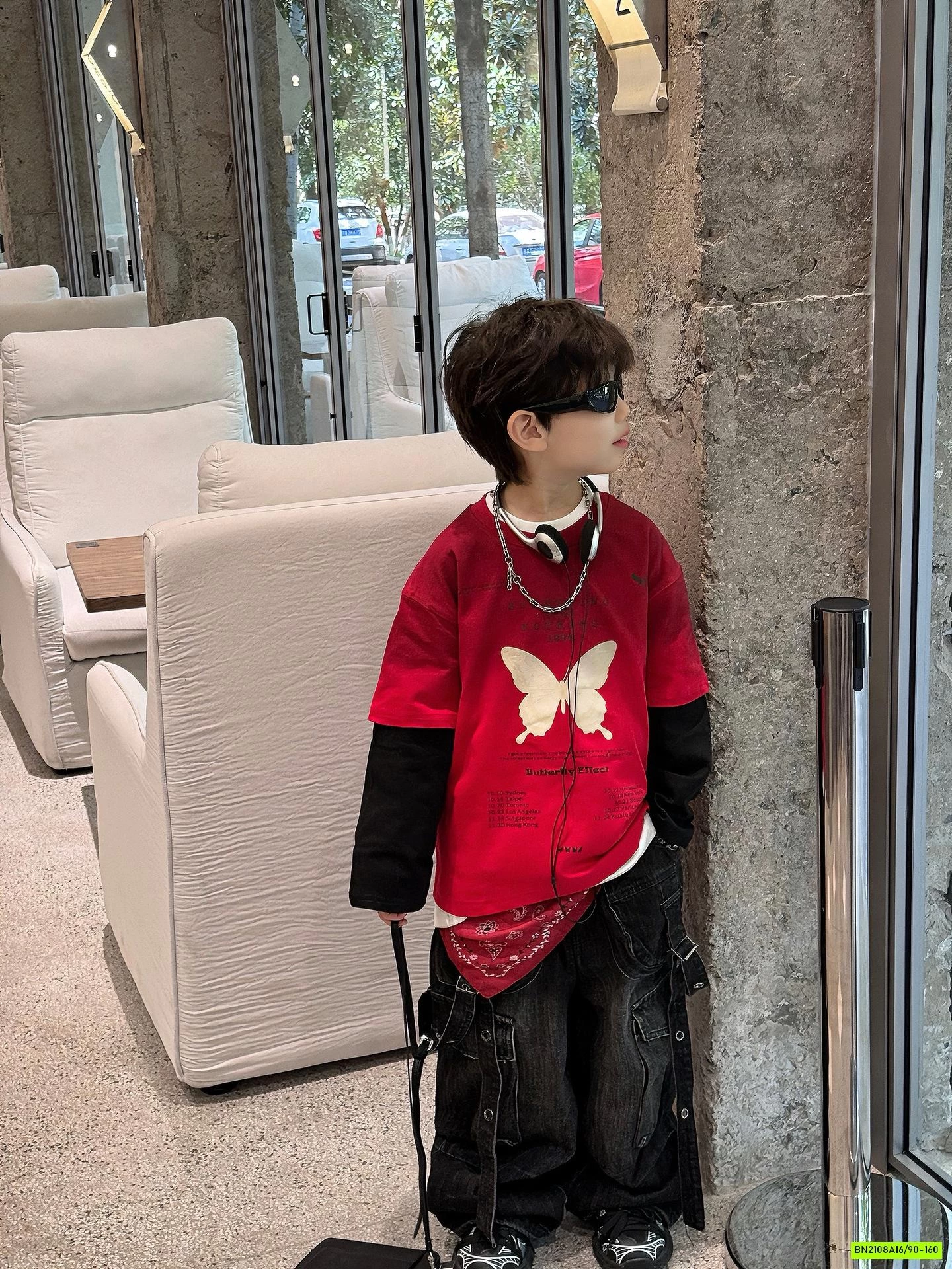 ÁO THUN ĐỎ IN BƯỚM GIẢ 2 LỚP