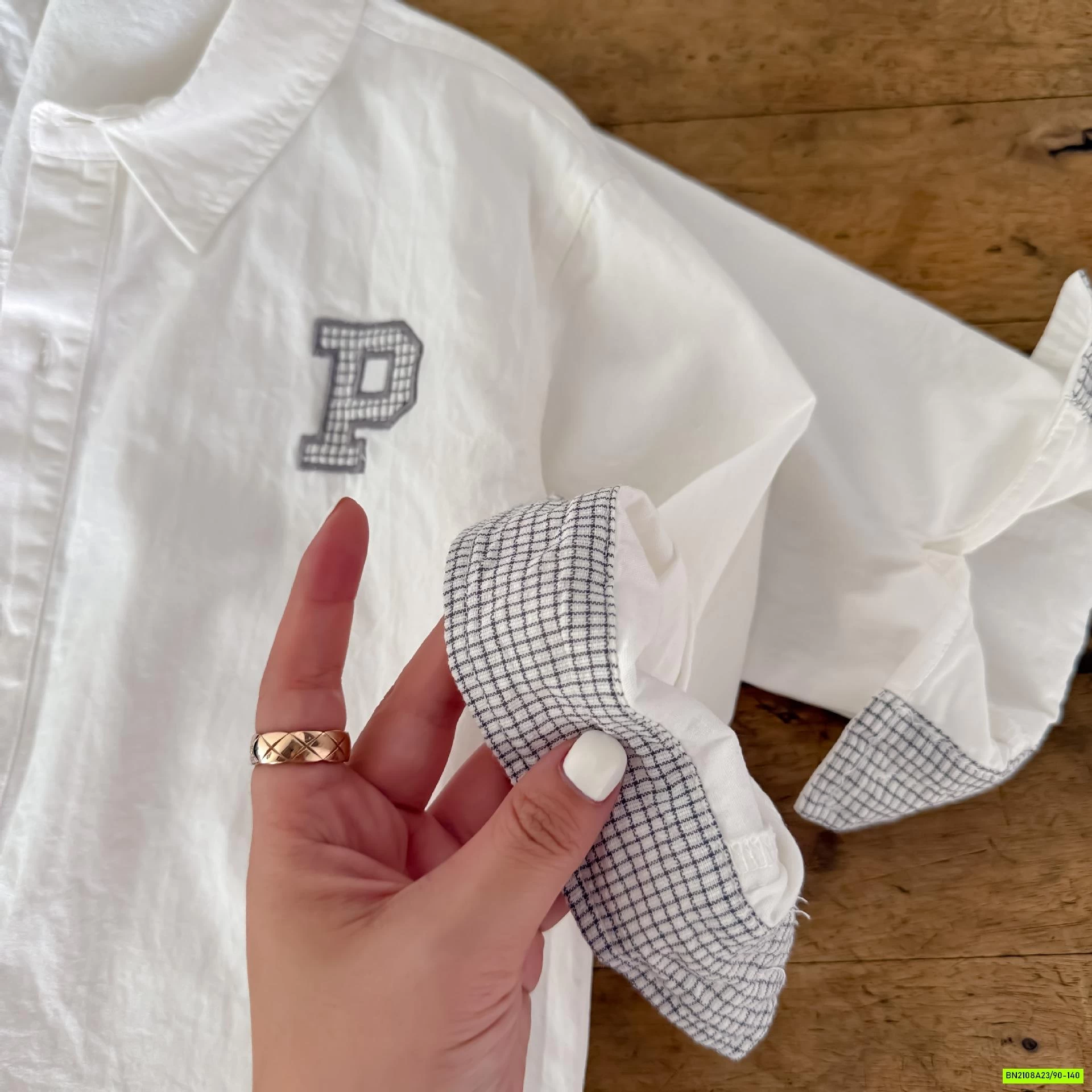 SƠ MI TRẮNG PHỐI VIỀN CARO MMGGBABY