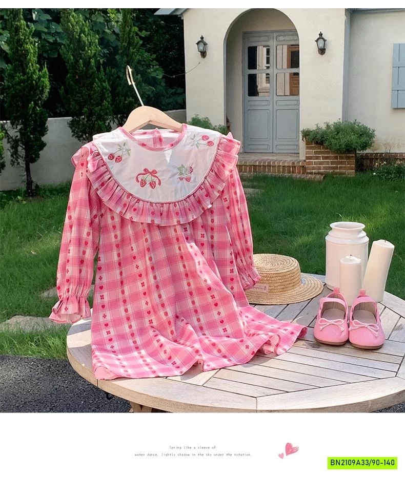 ĐẦM CARO HỒNG CỔ THÊU DUDU