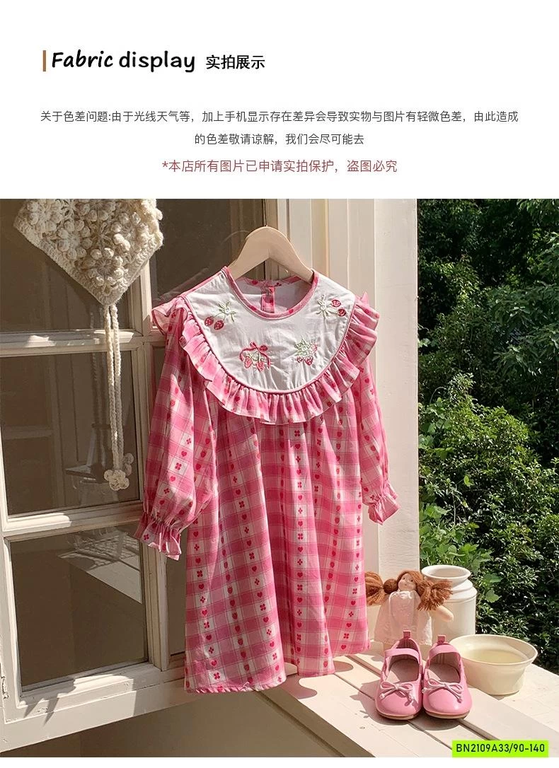 ĐẦM CARO HỒNG CỔ THÊU DUDU