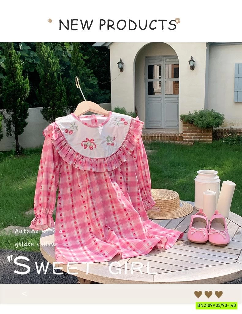 ĐẦM CARO HỒNG CỔ THÊU DUDU