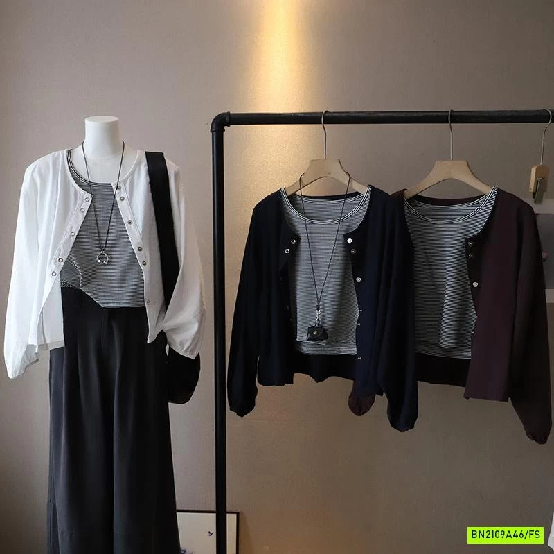 SÉT ÁO KẺ KÈM KHOÁC MỎNG