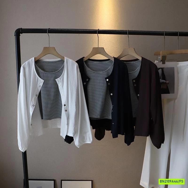 SÉT ÁO KẺ KÈM KHOÁC MỎNG