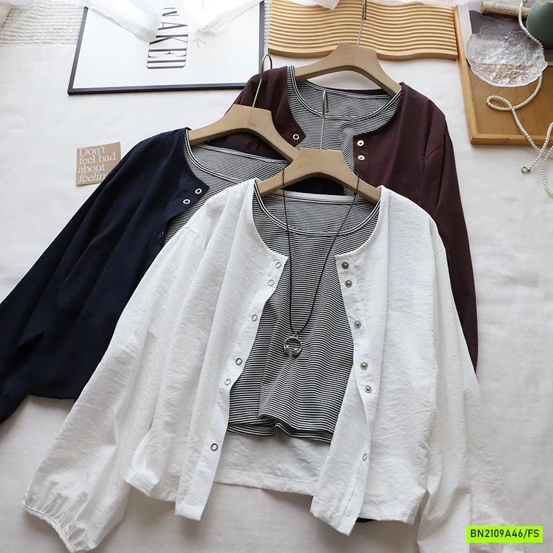 SÉT ÁO KẺ KÈM KHOÁC MỎNG