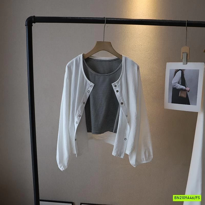 SÉT ÁO KẺ KÈM KHOÁC MỎNG