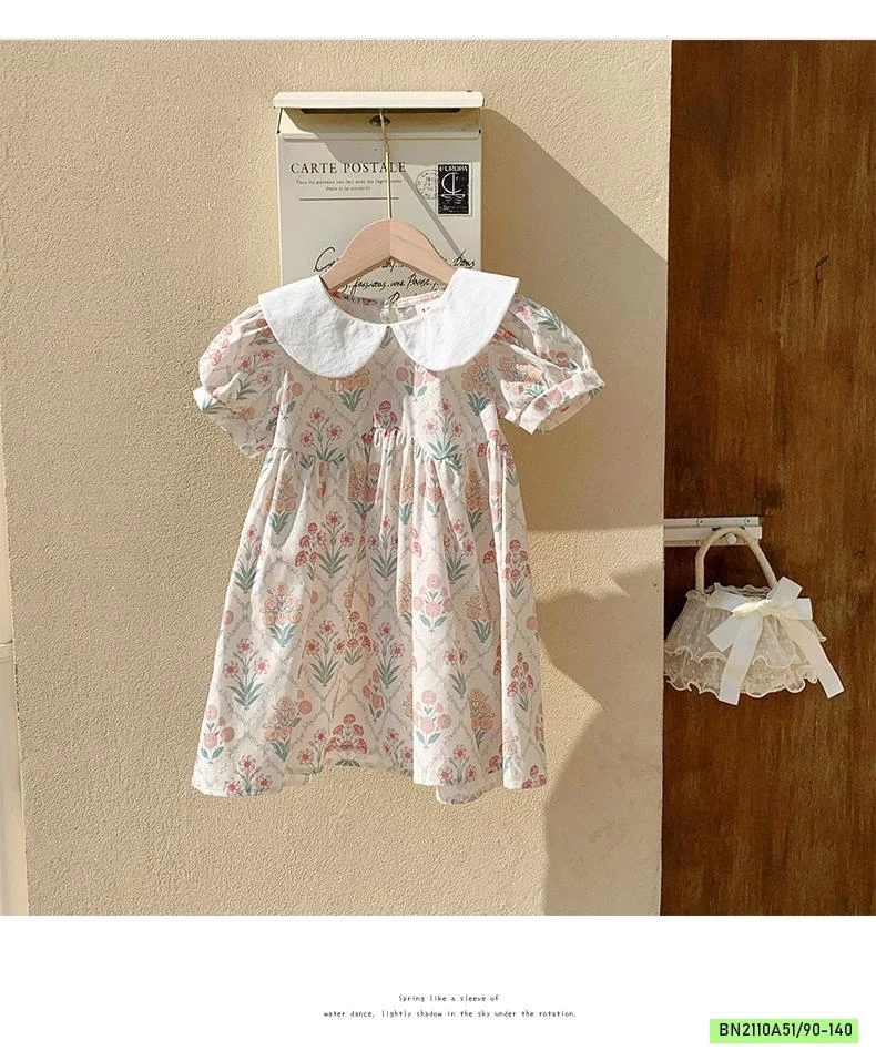 ĐẦM HOA NHÍ TAY BỒNG CỔ SEN TRẮNG