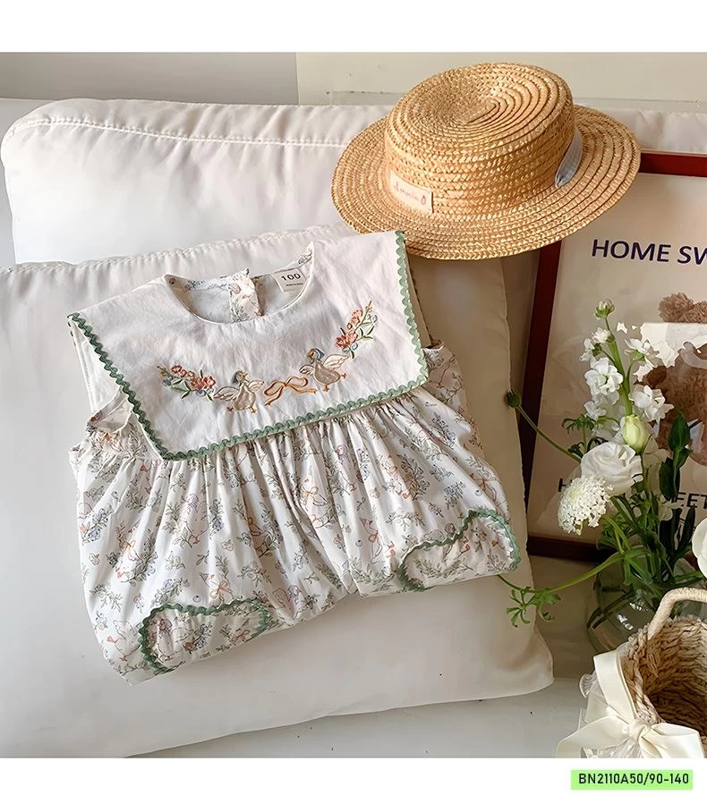 ĐẦM HOA NHÍ XANH CỔ THÊU