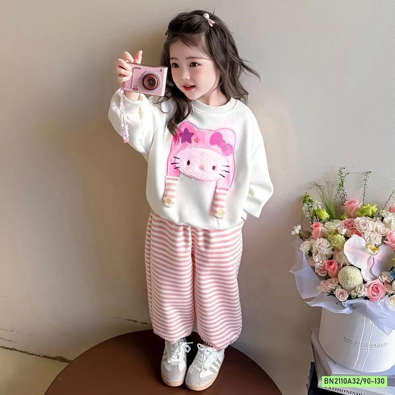 BỘ NỈ MÈO QUẦN KẺ HỒNG