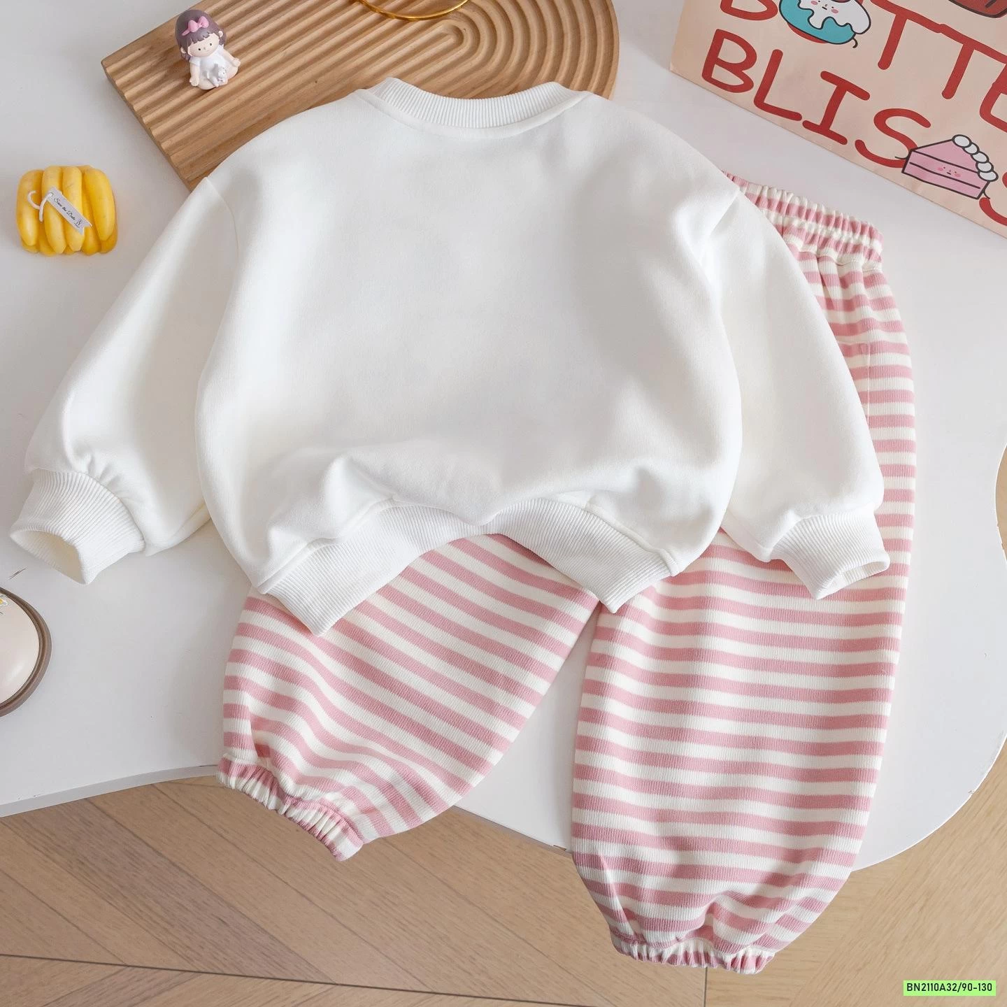 BỘ NỈ MÈO QUẦN KẺ HỒNG