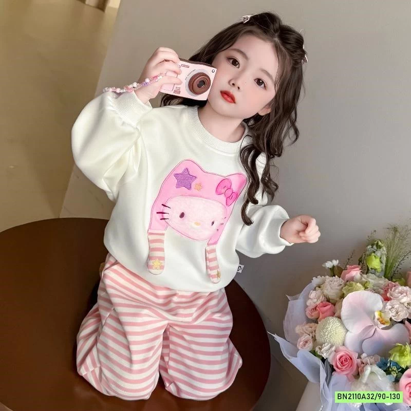 BỘ NỈ MÈO QUẦN KẺ HỒNG