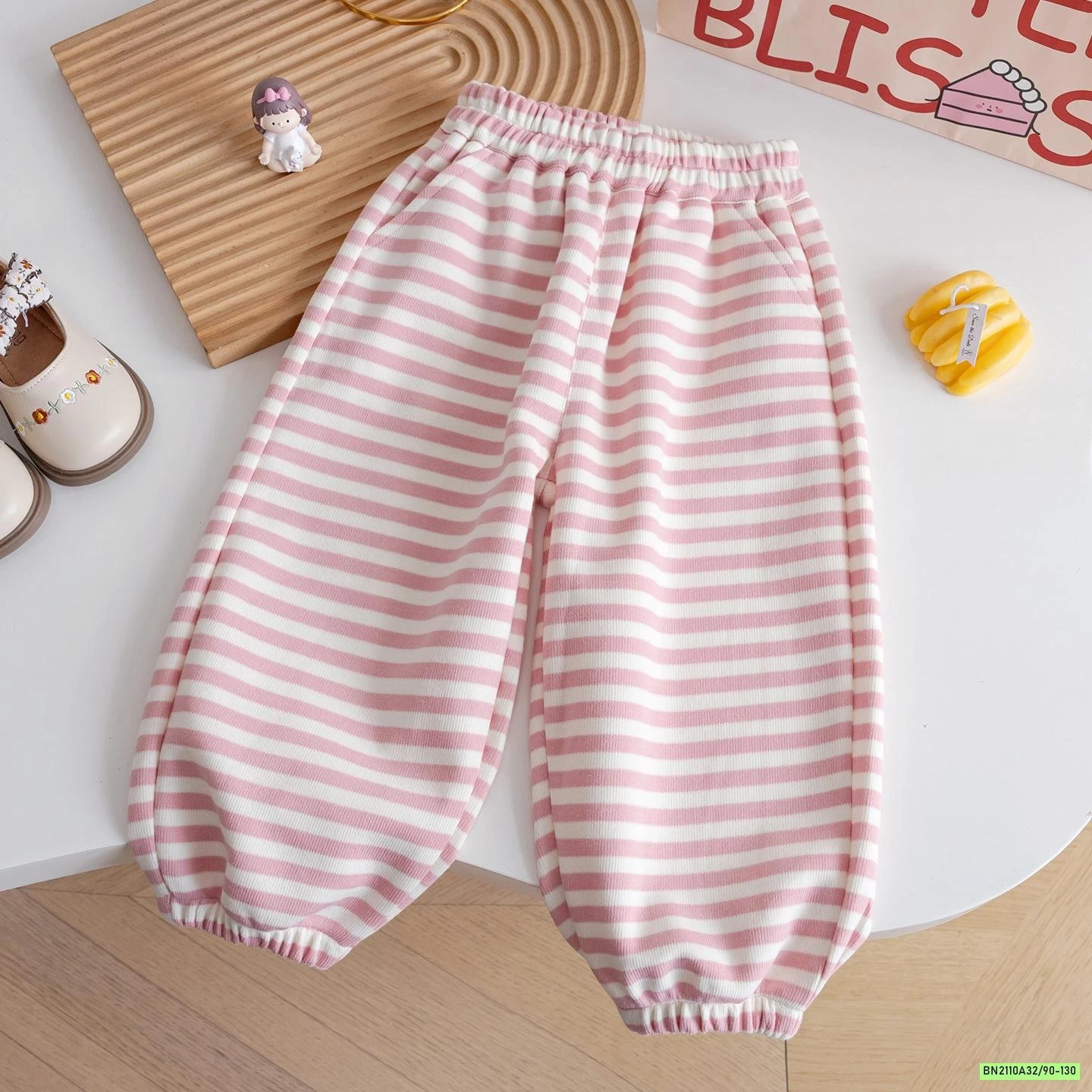 BỘ NỈ MÈO QUẦN KẺ HỒNG