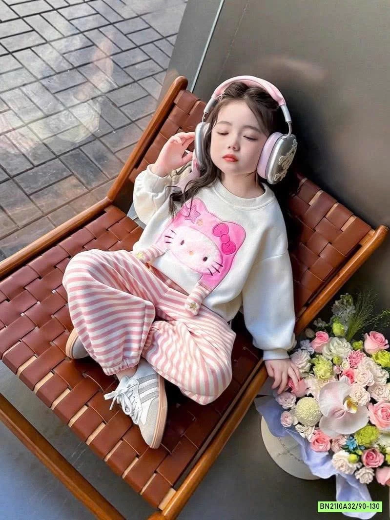 BỘ NỈ MÈO QUẦN KẺ HỒNG