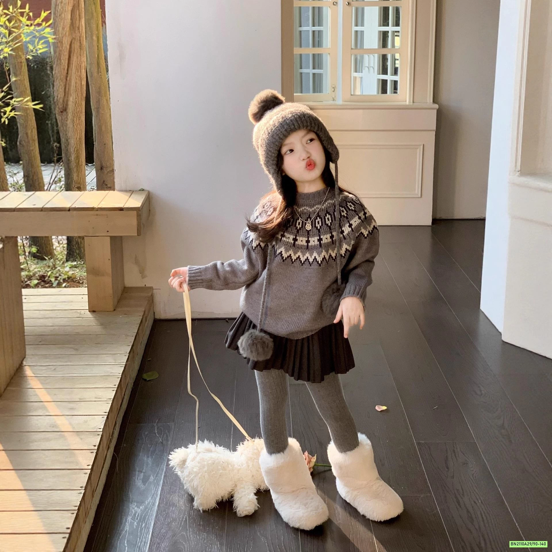 ÁO LEN MIX CV DẠ XÁM XẾP LY