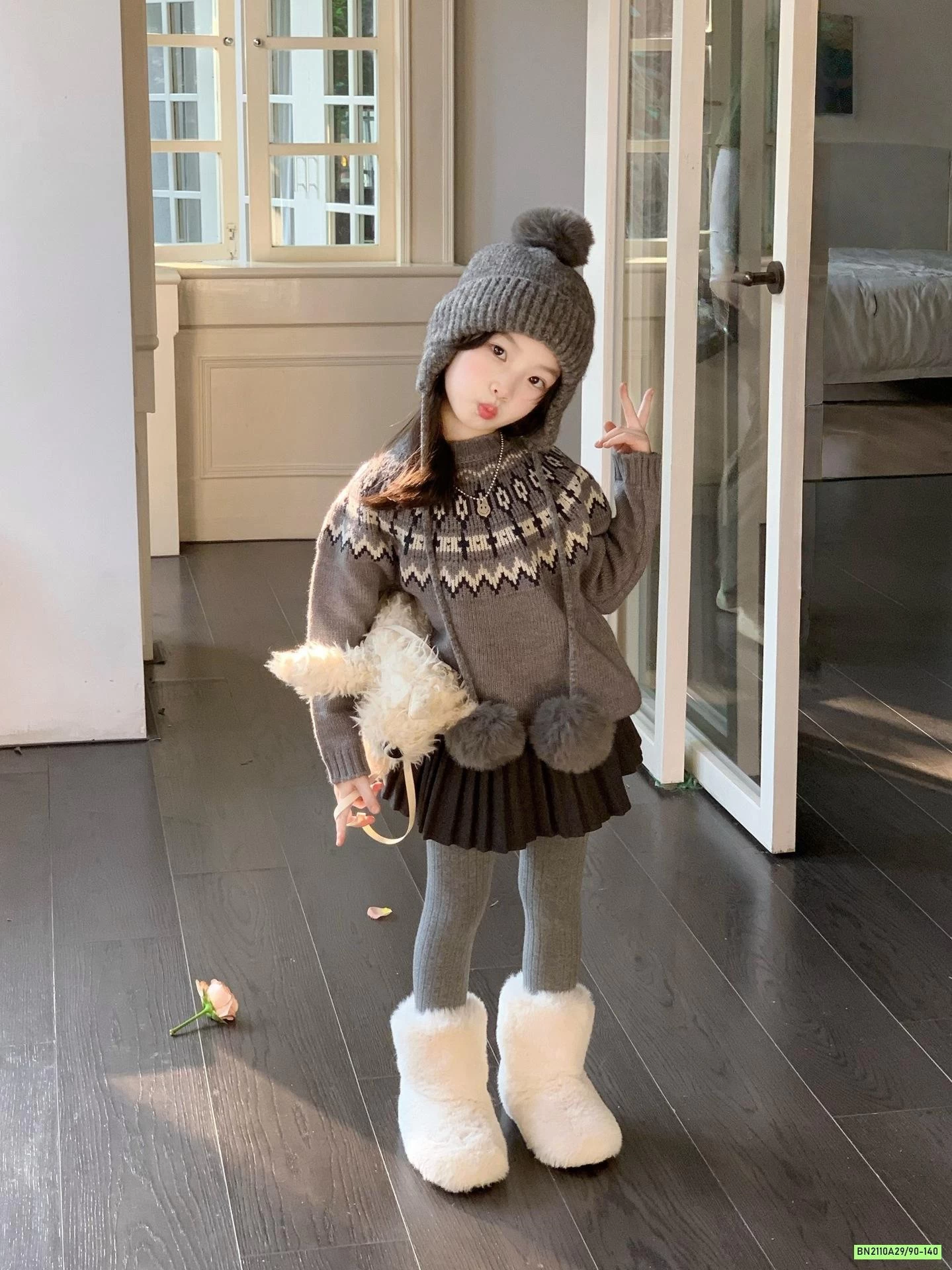 ÁO LEN MIX CV DẠ XÁM XẾP LY