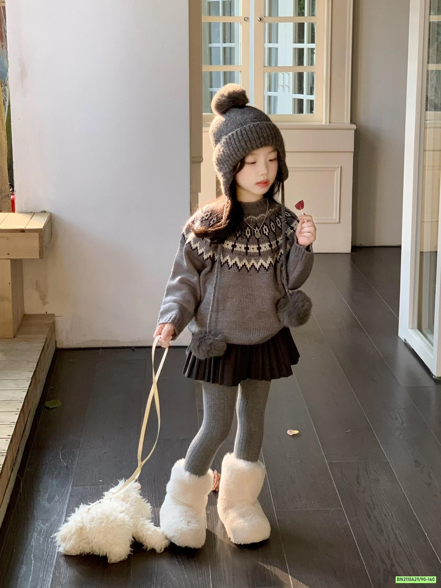 ÁO LEN MIX CV DẠ XÁM XẾP LY