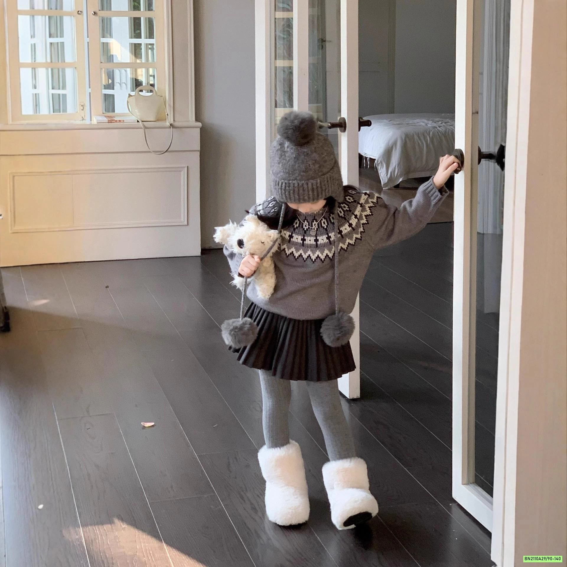 ÁO LEN MIX CV DẠ XÁM XẾP LY