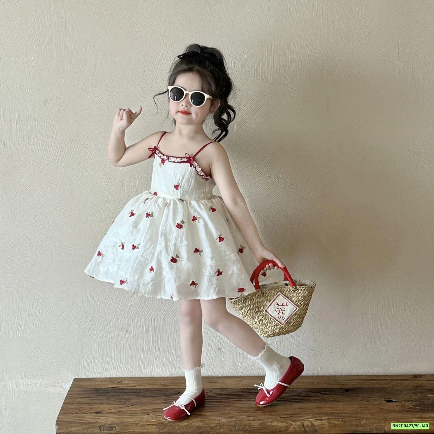 SÉT ĐẦM HOA 2 DÂY+CARDIGAN ĐỎ