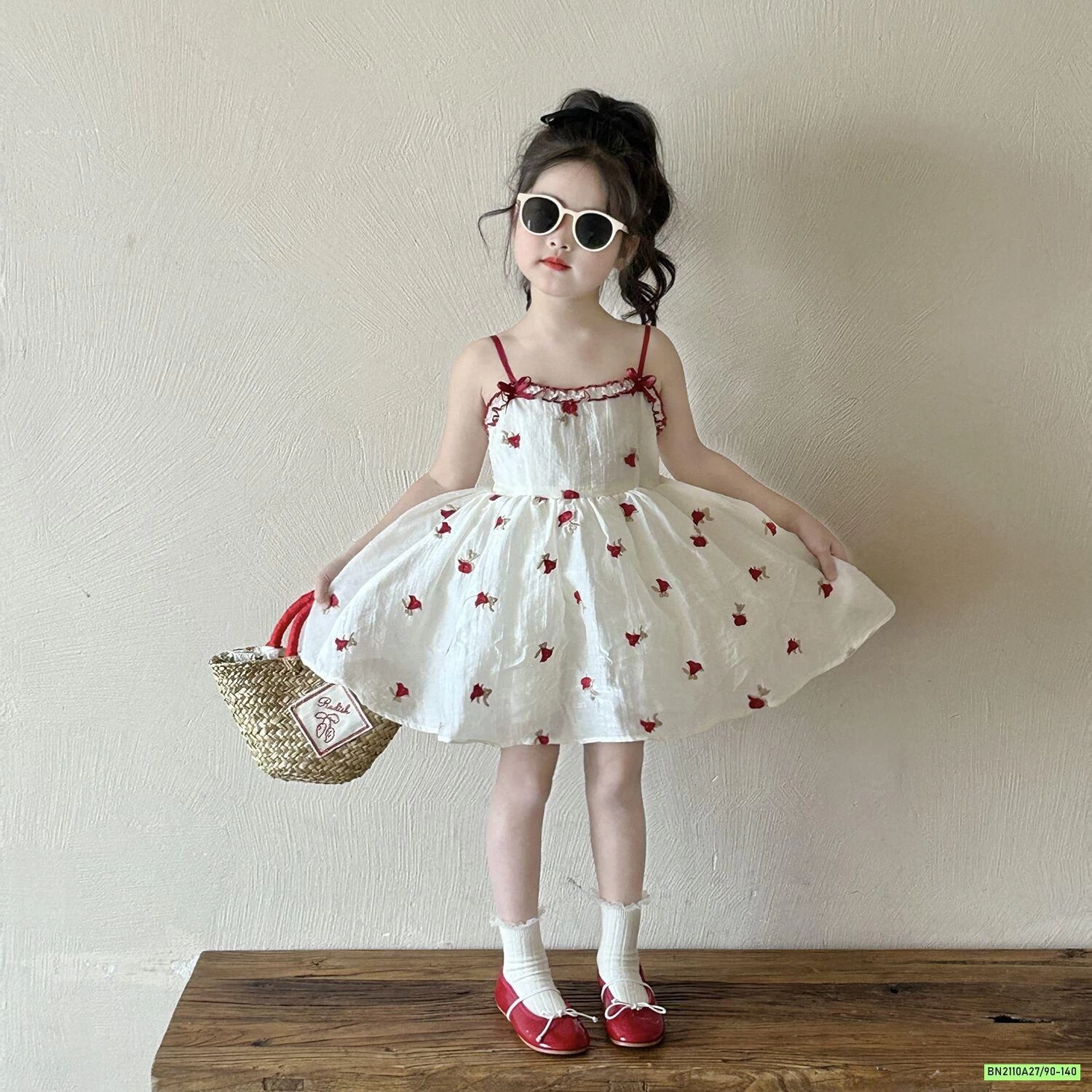 SÉT ĐẦM HOA 2 DÂY+CARDIGAN ĐỎ