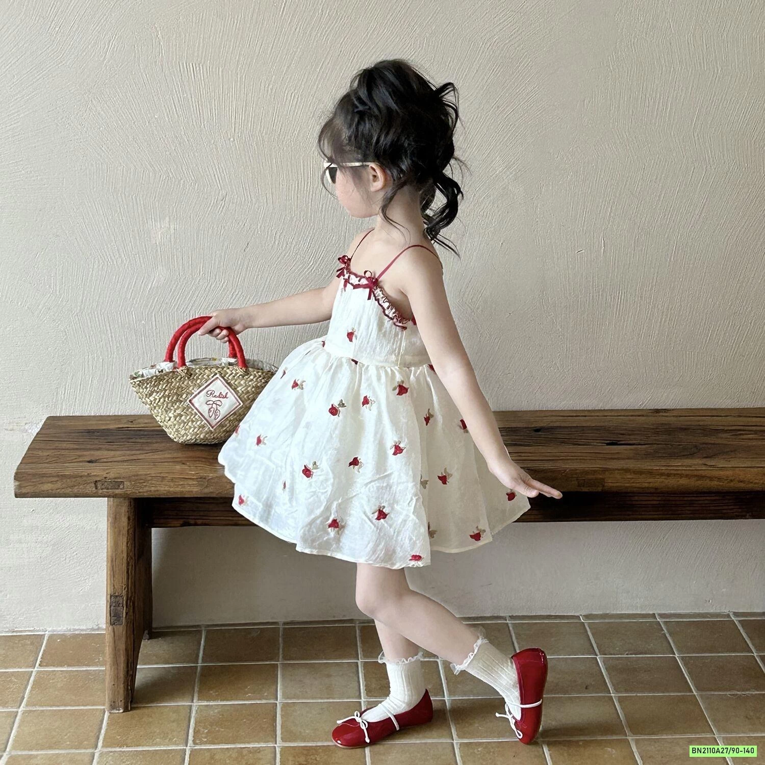 SÉT ĐẦM HOA 2 DÂY+CARDIGAN ĐỎ