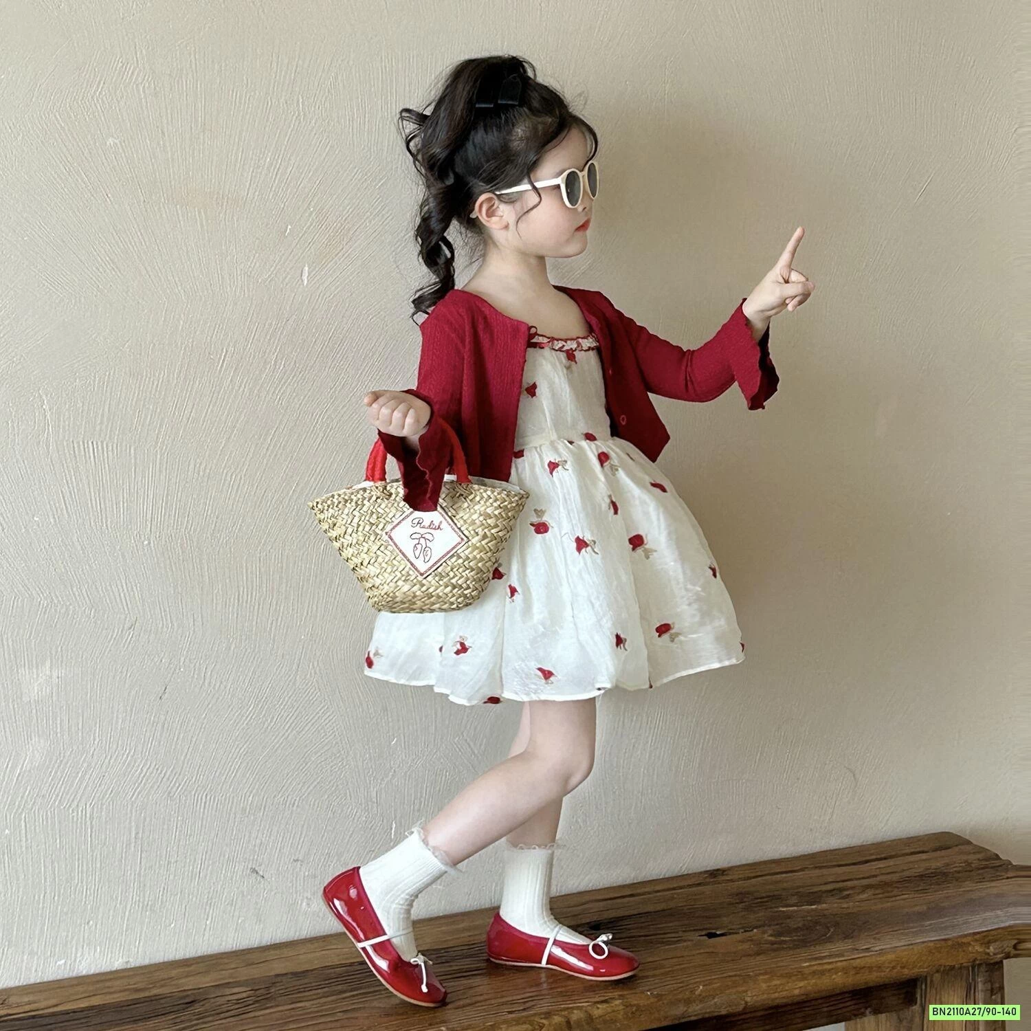 SÉT ĐẦM HOA 2 DÂY+CARDIGAN ĐỎ