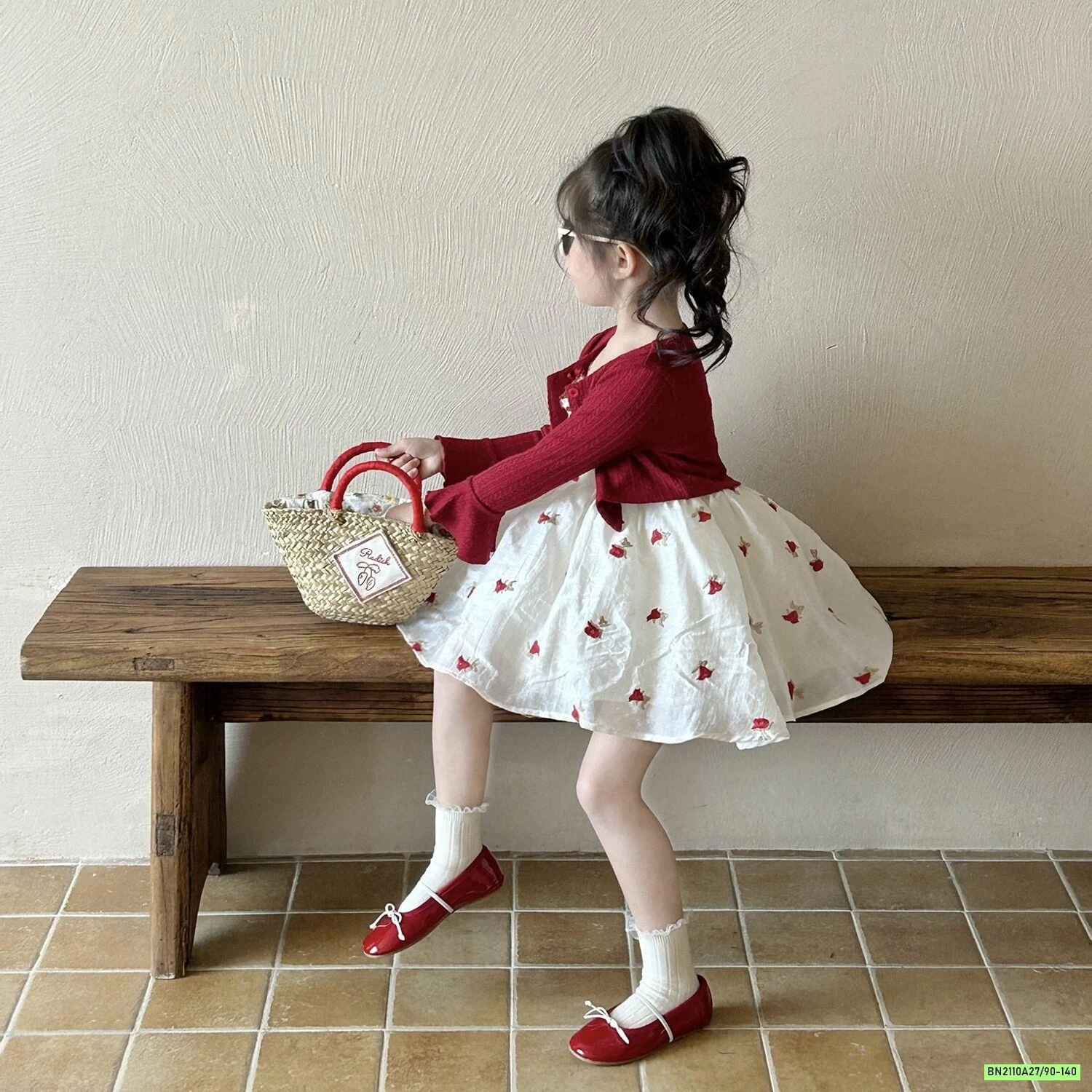 SÉT ĐẦM HOA 2 DÂY+CARDIGAN ĐỎ