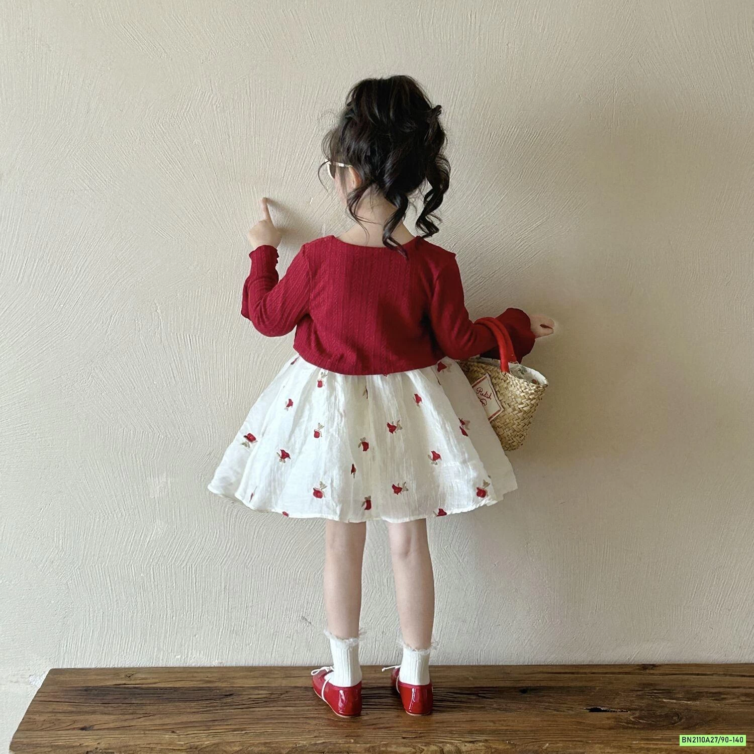 SÉT ĐẦM HOA 2 DÂY+CARDIGAN ĐỎ