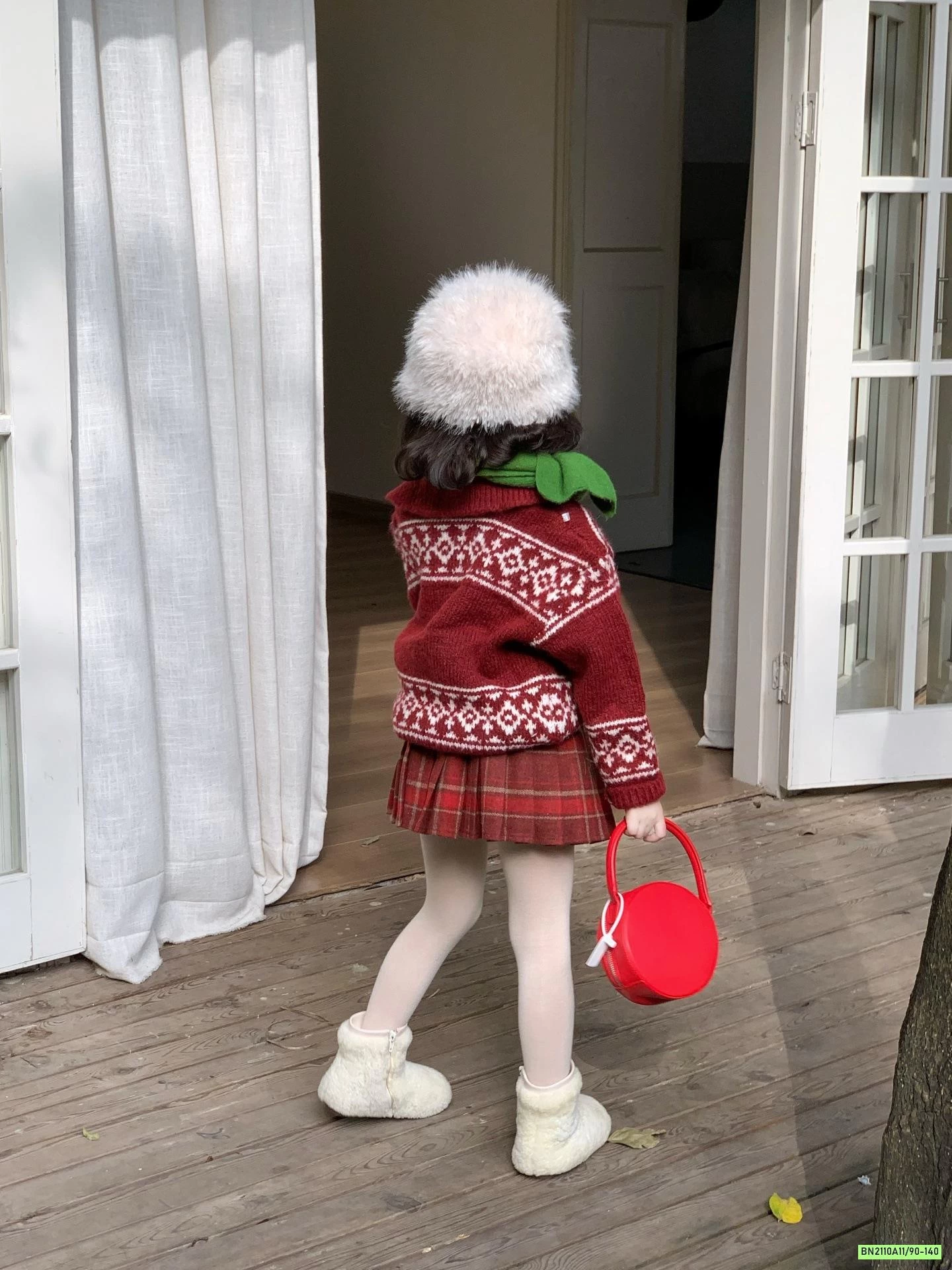 KHOÁC LEN MIX CV DẠ XẾP LY ĐỎ