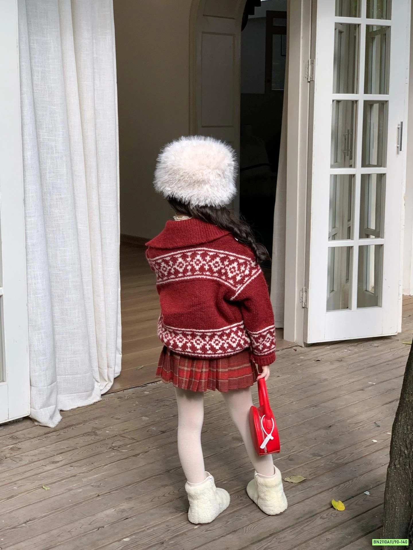 KHOÁC LEN MIX CV DẠ XẾP LY ĐỎ