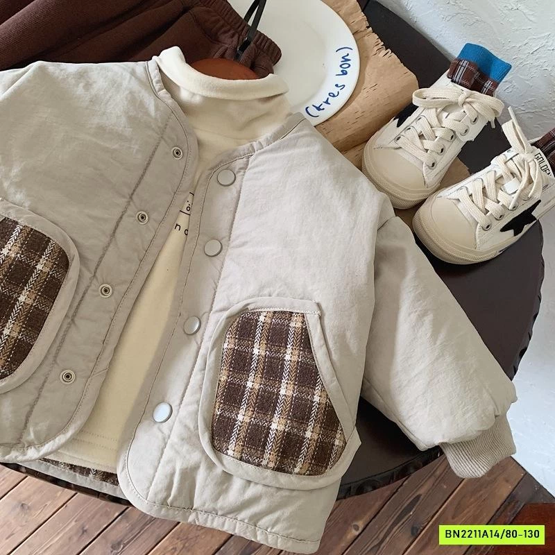 KHOÁC PHAO TRẦN BÔNG 2 MẶT CARO NÂU