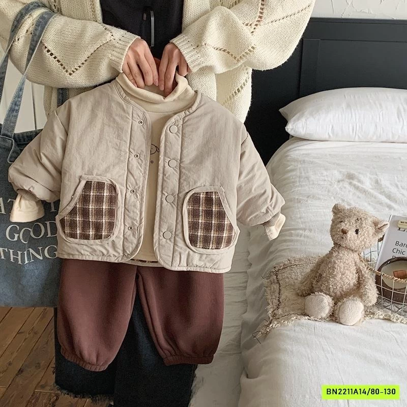 KHOÁC PHAO TRẦN BÔNG 2 MẶT CARO NÂU