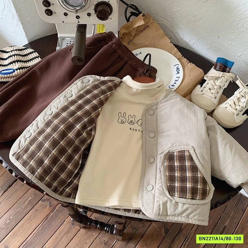 KHOÁC PHAO TRẦN BÔNG 2 MẶT CARO NÂU