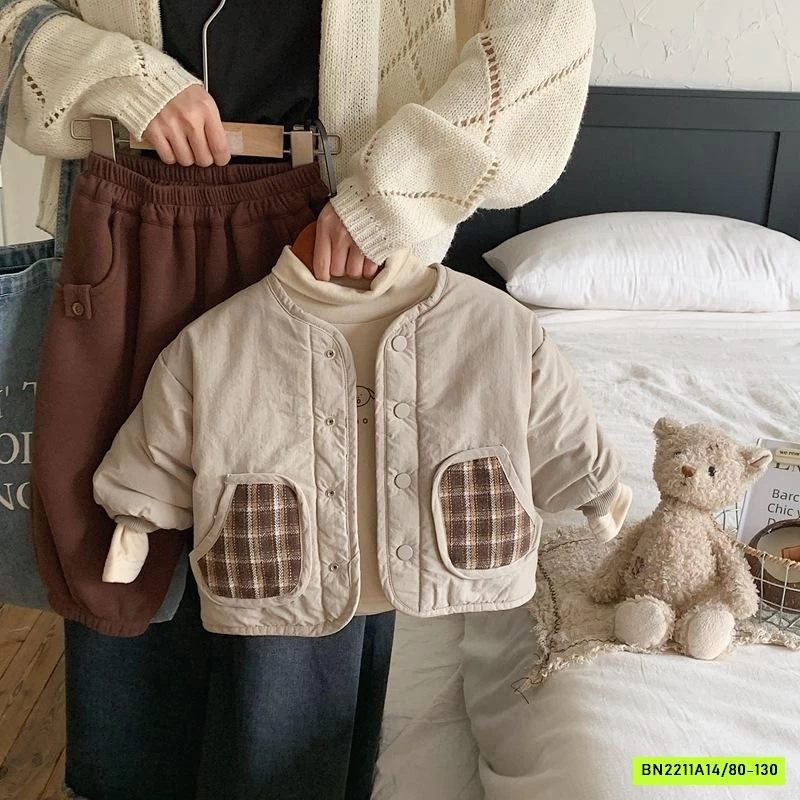 KHOÁC PHAO TRẦN BÔNG 2 MẶT CARO NÂU