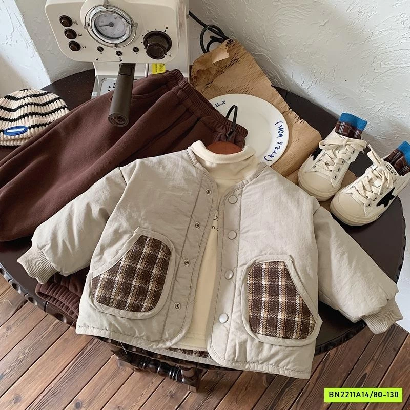 KHOÁC PHAO TRẦN BÔNG 2 MẶT CARO NÂU