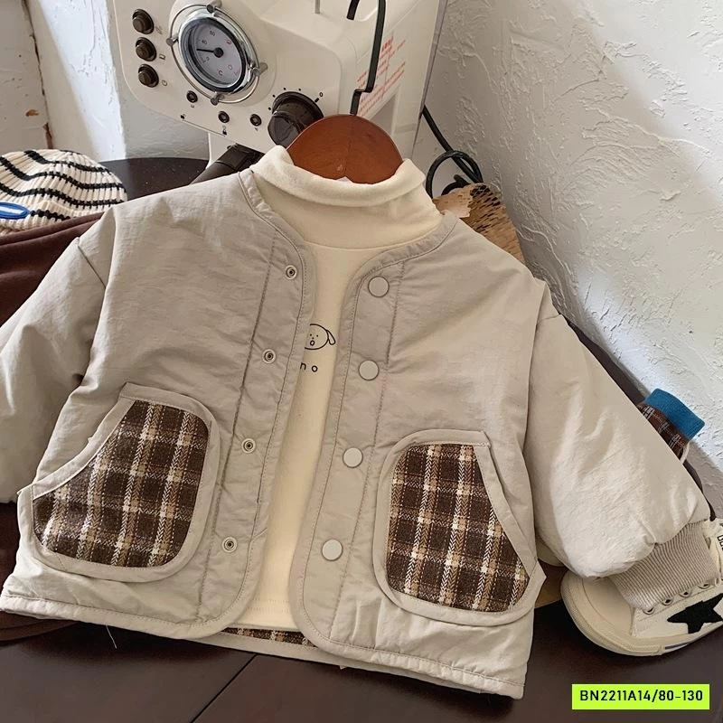 KHOÁC PHAO TRẦN BÔNG 2 MẶT CARO NÂU