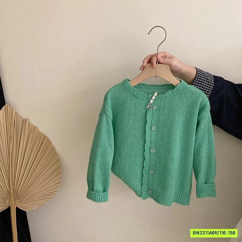 KHOÁC LEN XANH MIX CV TRẮNG DÁNG DÀI