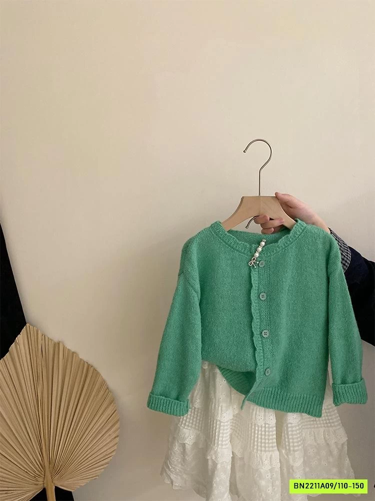 KHOÁC LEN XANH MIX CV TRẮNG DÁNG DÀI