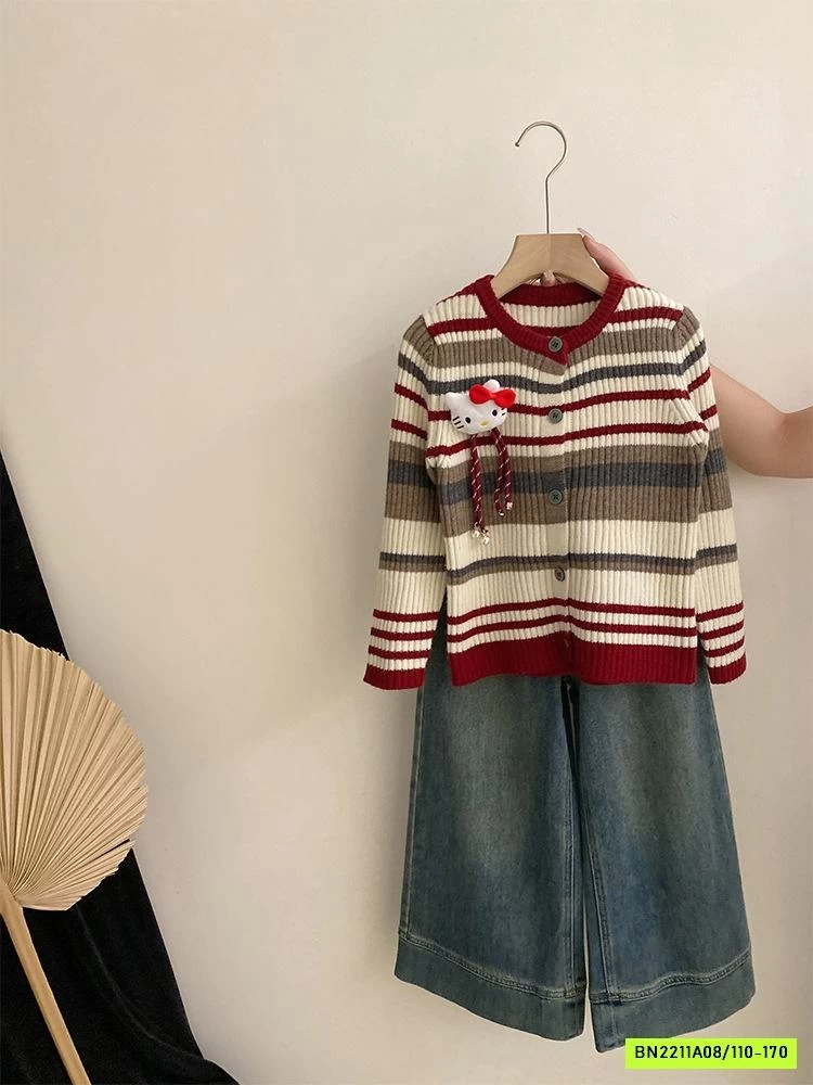 ÁO LEN KẺ MIX JEANS SUÔNG