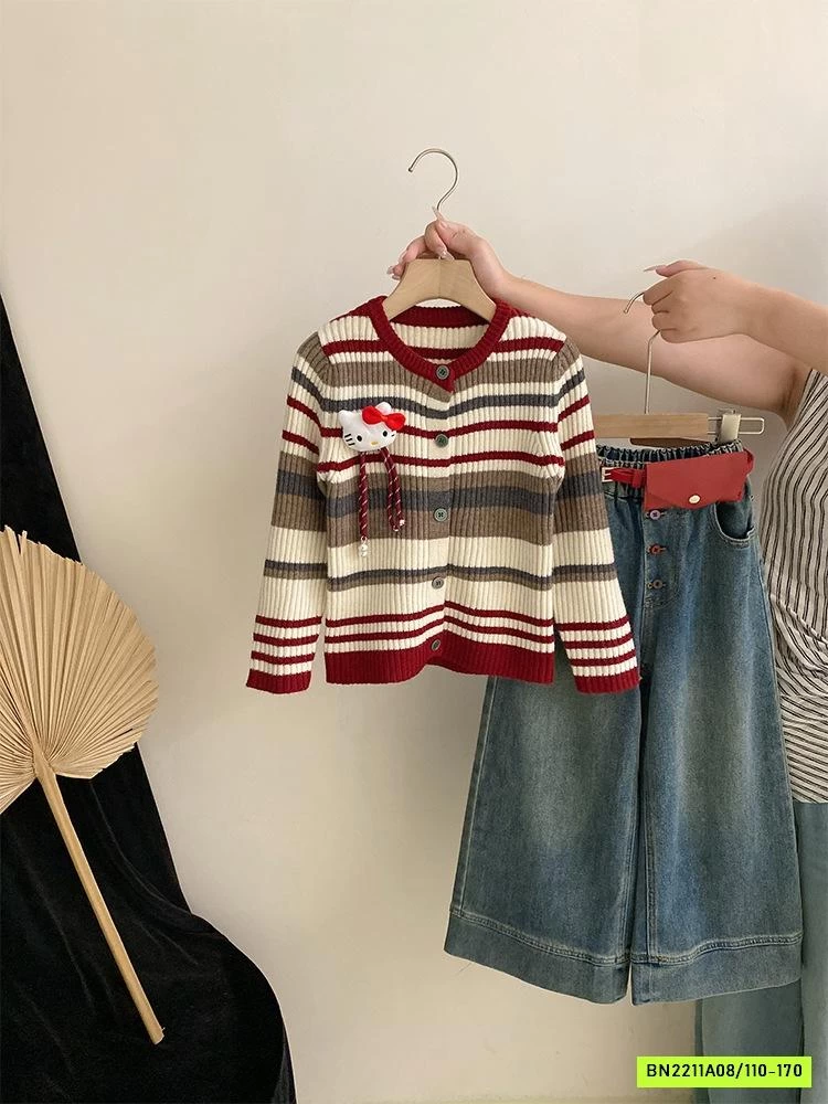 ÁO LEN KẺ MIX JEANS SUÔNG