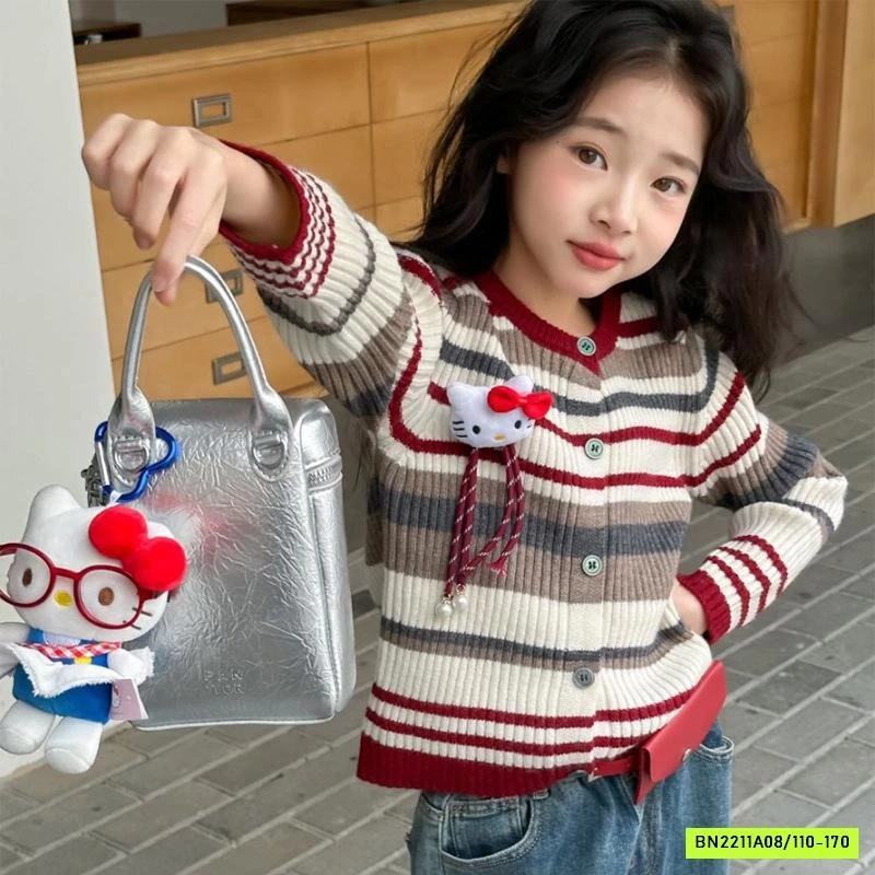 ÁO LEN KẺ MIX JEANS SUÔNG