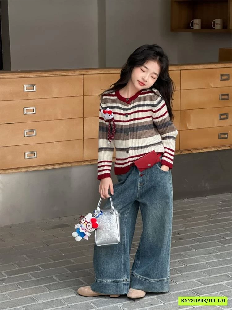 ÁO LEN KẺ MIX JEANS SUÔNG