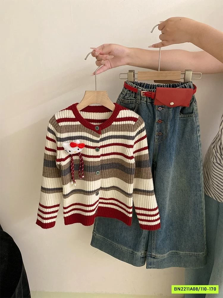 ÁO LEN KẺ MIX JEANS SUÔNG