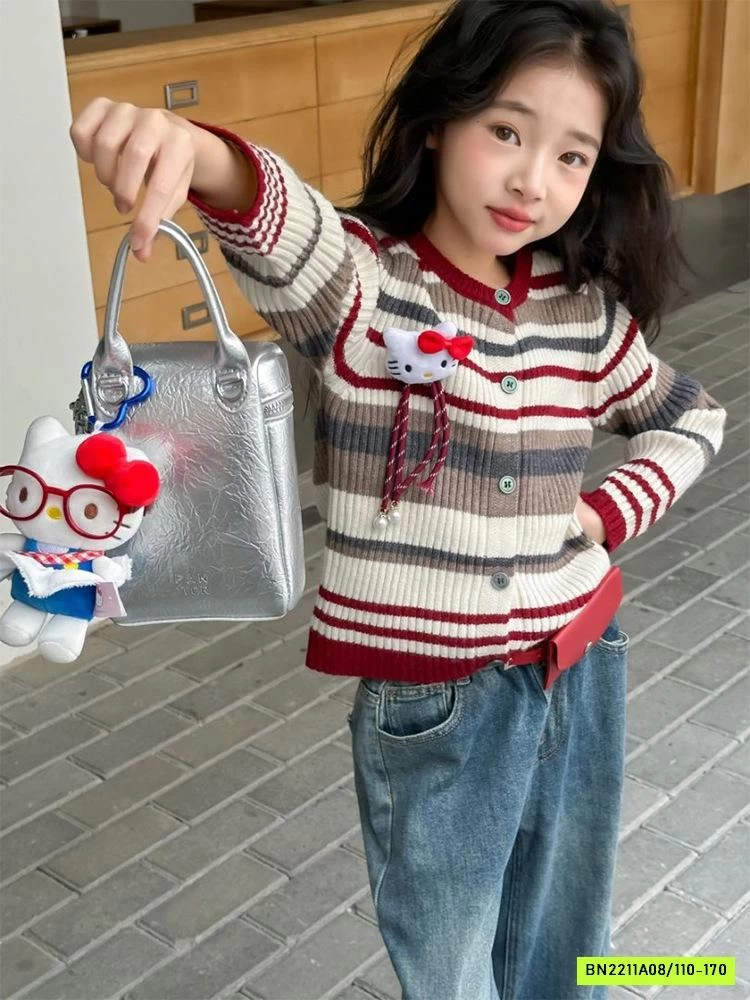 ÁO LEN KẺ MIX JEANS SUÔNG